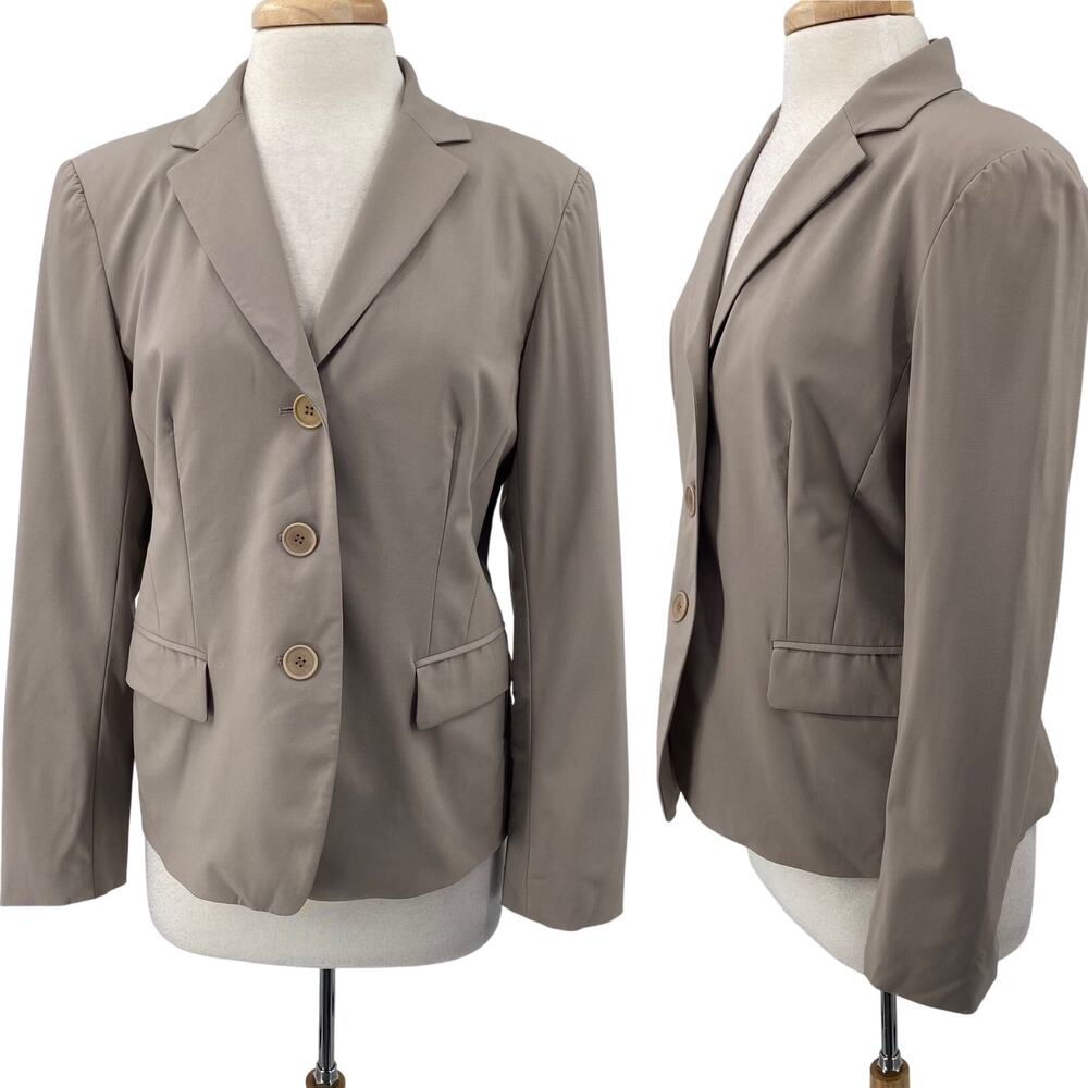 Lafayette 148 New York Blazer Virgin Wool Button Down Split Cuffs Taupe Womens 8